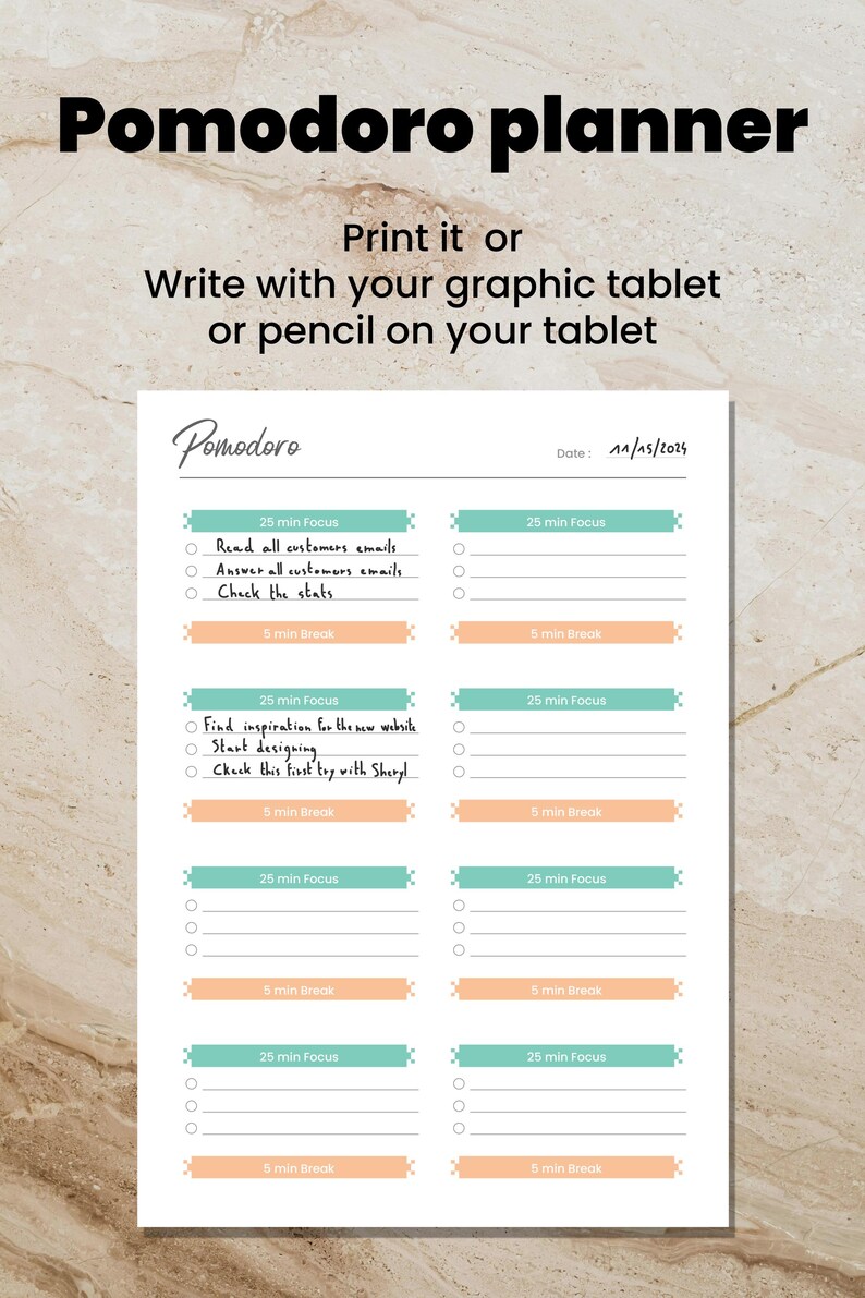 Pomodoro Planner Printable, to Do List, Progress Tracker, Task Manager ...
