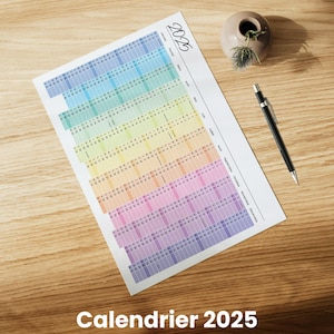 2025 Yearly Calendar Printable, French Calendar, Minimalist Calendar, Calendrier Français, A4, Instant Download PDF