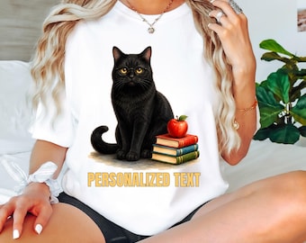 Comfort Colors® Personalized Black Educator Cat Shirt, Teacher Appreciation Kitty Name T-Shirt, End Of Year Mentor Present Tee