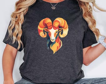 Aries Zodiac Sign T-Shirt | Colorful Aries Ram Astrology Tee | Aries Shirt | Zodiac Ram Graphic Tee | Aries Horoscope Tee | Horoscope Gift