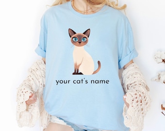Personalized Siamese Cat Tee | Custom Siamese Cat Shirt with Name | Siamese Cat Lover Gift Pet Name | Siamese Cat Mom Dad Personalized Tee