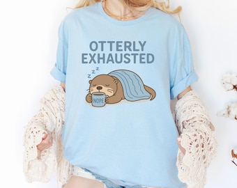 Camiseta "Nutria agotada" / Camiseta divertida y perezosa / Camiseta con animal que repite la siesta del café / Camiseta con juego de palabras "Nutria soñolienta" / Camiseta con estado de ánimo introvertido / Camiseta con animal agotado