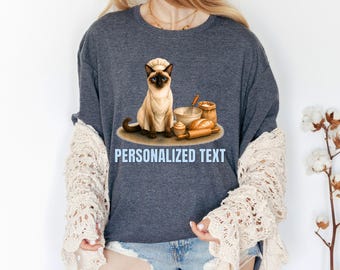 Personalized Siamese Baker Cat Shirt, Custom Bakery Kitty Tee, Blue Point Pastry Lover Top, Home Bake Feline Graphic T-Shirt