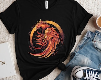 Majestätisch Phoenix T-Shirt | Rising Phoenix Art Tee | Feuervogel Mythisches Shirt | Phoenix Rising Graphic Tee | Himmlisches Vogel-T-Shirt