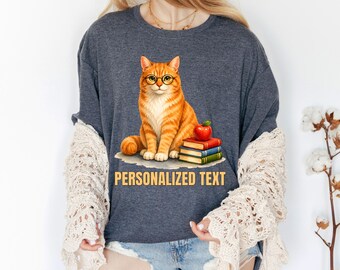 Custom Ginger Cat Shirt, Personalized Teacher Appreciation Tee, Orange Tabby Classroom Gift Idea, School Staff Cat Lover Top
