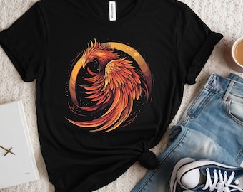 Majestätisch Phoenix T-Shirt | Rising Phoenix Art Tee | Feuervogel Mythisches Shirt | Phoenix Rising Graphic Tee | Himmlisches Vogel-T-Shirt