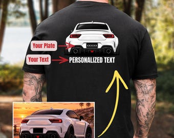 Custom Car From Your Photo Shirt, Personalized Vehicle Back Print Tee, Rear View Car Art Gift Shirt, Customizable Ride Illustration T-Shirt