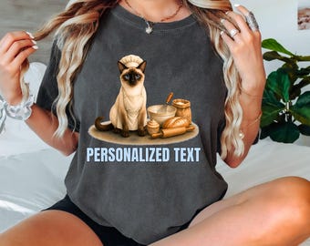 Comfort Colors® Personalized Siamese Baker Cat Shirt, Custom Bakery Kitty Tee, Blue Point Pastry Lover Top, Home Bake Feline Graphic T-Shirt