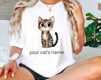 Comfort Colors® Personalized Tabby Cat Tee | Custom Tabby Cat Tee with Name | Custom Pet Name Tabby Cat | Tabby Cat Mom Dad Personalized Tee