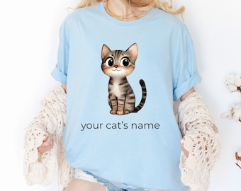 Personalized Tabby Cat Tee | Custom Tabby Cat Tee with Name | Custom Pet Name Tabby Cat Top | Tabby Cat Mom Dad Personalized Tee