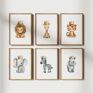 Safari Nursery Prints set of 6 Prints Safari Nursery Decor, Safari Baby Shower Gift Elephant Nursery Giraffe Neutral Nursery Animal Prints