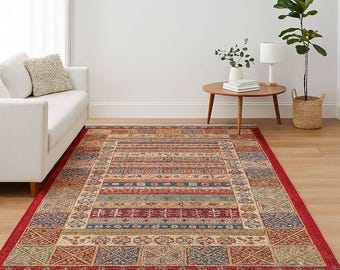 Colorful Washable Turkish Rug: Non-Slip Boho Area Carpet