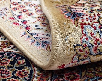 Cream Bamboo Silk Rug: Traditional Oriental Design, 8x11 Living Room Rug