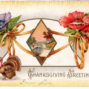 Vintage Thanksgiving turkey ,  Antique holiday greetings postcard