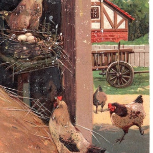 Best Easter Wishes  antique post card- Chickens, Hen & Rooster Greetings, chickens Vintage postcard