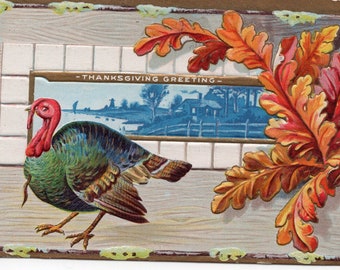 Thanksgiving turkey vintage postcard, Thanksgiving Greeting antique embossed post card