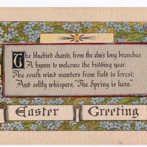 Easter Vintage Postcard, lovely verse forget me nots antique postcard