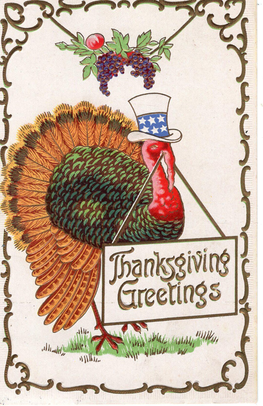Thanksgiving Greetings Embossed Vintage Postcard, Patriotic Turkey - Etsy