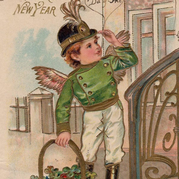 vintage Happy New Year Postcard, Best Wishes for a Prosperous New Year antique post card