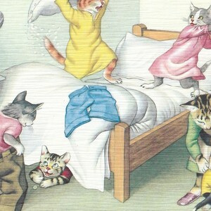 Mainzer Cats Vintage Postcard: Pillow Fight on Bed No. 4856