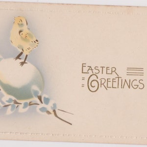 Vintage Easter postcard - Easter Greetings postcard of Chick on egg, Easter antique postcard, pussywillow