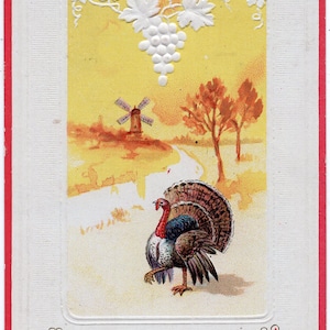 Thanksgiving turkey vintage postcard, Thanksgiving Wishes Greeting antique embossed post card