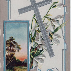 A Joyful Easter Antique  Postcard, Cross, Embossed,  flowers, Easter vintage postcard