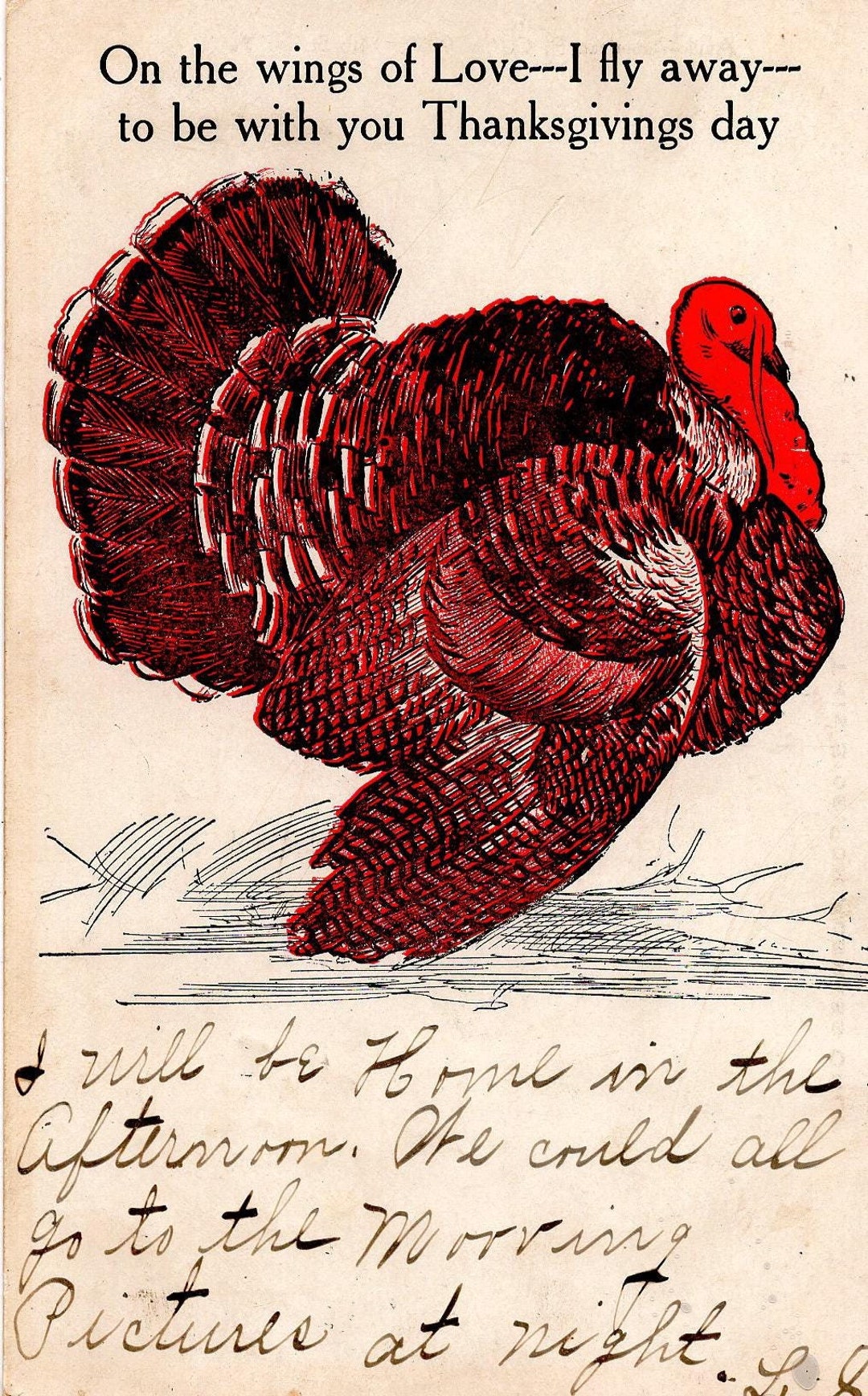 Turkey Thanksgiving Greetings Vintage Postcard, 1910 Holiday Antique ...