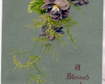 Easter vintage postcard, Violets, Purple Flowers, Postcard