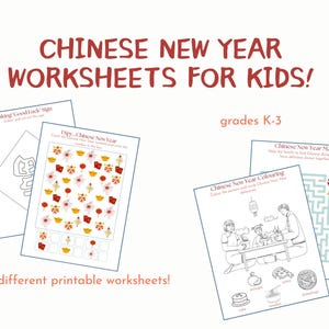 Chinese New Year Worksheets for Kids | Printable Activity Pack | Coloring, Wordsearch, Maze, Hanzi Writing, Red Envelope Craft & Certificate