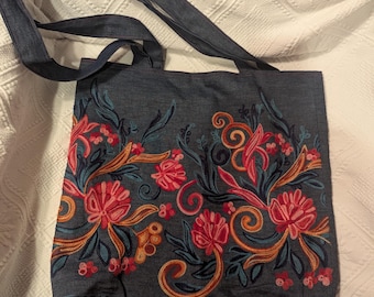 embroidered denim tote