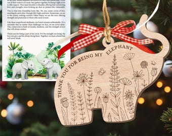 Elephant Sisterhood Ornament: Wildflower Friendship Ornament, Thank You Gift For Friend, Wooden Elephant Christmas Gift, Friendsgiving Gift
