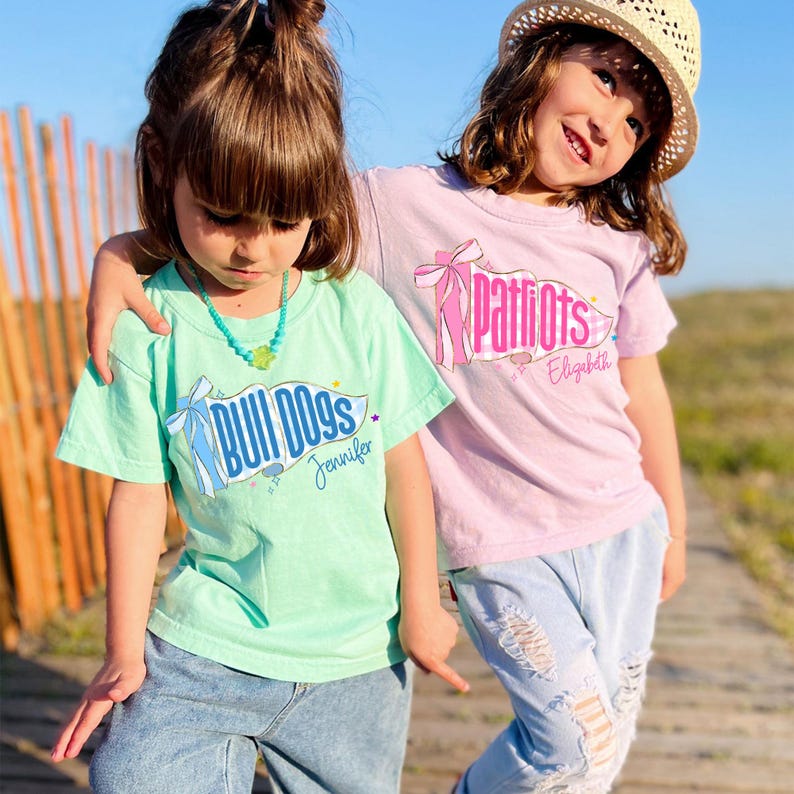 Personalized Kids Name Toddler Shirt, Back to School Shirts, Gingham Mascot Pennant Girl Name T-shirt, First Day Of School Tee For Boy Girl image 6