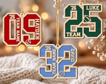 BULK ORDER Personalized Varsity Number Ornament, Custom Football Baseball Players Ornament, Athlete Ornament, Sports Jersey Keepsake 2026