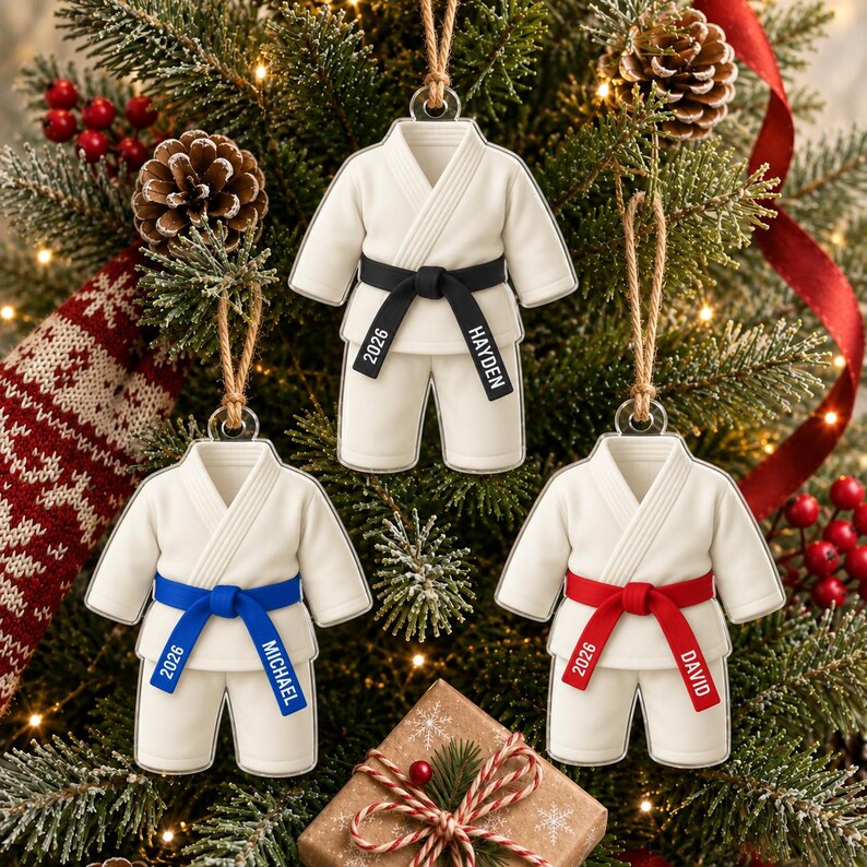 Personalized Karate Ornament: Karate Uniform For Girls Boys, Custom Belt Color, Karate Black Belt Ranking Gift, Martial Arts Xmas Keepsake image 10