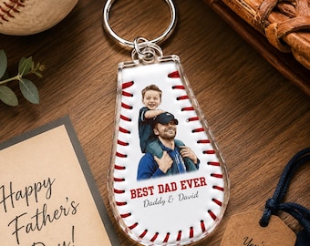 Personalized Fathers Day Gifts for Dad, Custom Photo Dad Baseball Keychain, Father Son Baseball Gift For Him, Grandpa, Coach, Dad Gifts