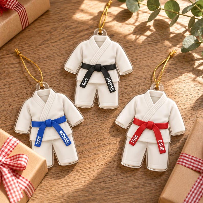 Personalized Karate Ornament: Karate Uniform For Girls Boys, Custom Belt Color, Karate Black Belt Ranking Gift, Martial Arts Xmas Keepsake image 19