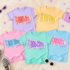 Personalized Kids Name Toddler Shirt, Back to School Shirts, Gingham Mascot Pennant Girl Name T-shirt, First Day Of School Tee For Boy Girl image 1