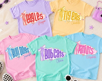 Personalized Kids Name Toddler Shirt, Back to School Shirts, Gingham Mascot Pennant Girl Name T-shirt, First Day Of School Tee For Boy Girl