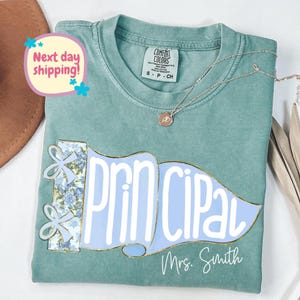 Custom Pennants Flag Teacher Shirt, Preppy Back to School Shirt, Teacher Name Tee, Coquette Bow School Occupation, Sped Para Counselor Shirt