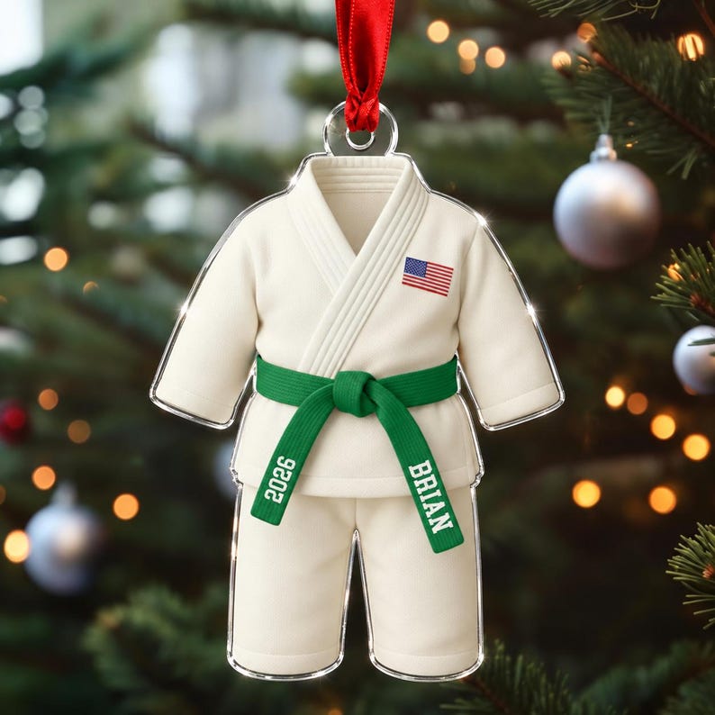 Personalized Karate Ornament: Karate Uniform For Girls Boys, Custom Belt Color, Karate Black Belt Ranking Gift, Martial Arts Xmas Keepsake image 12
