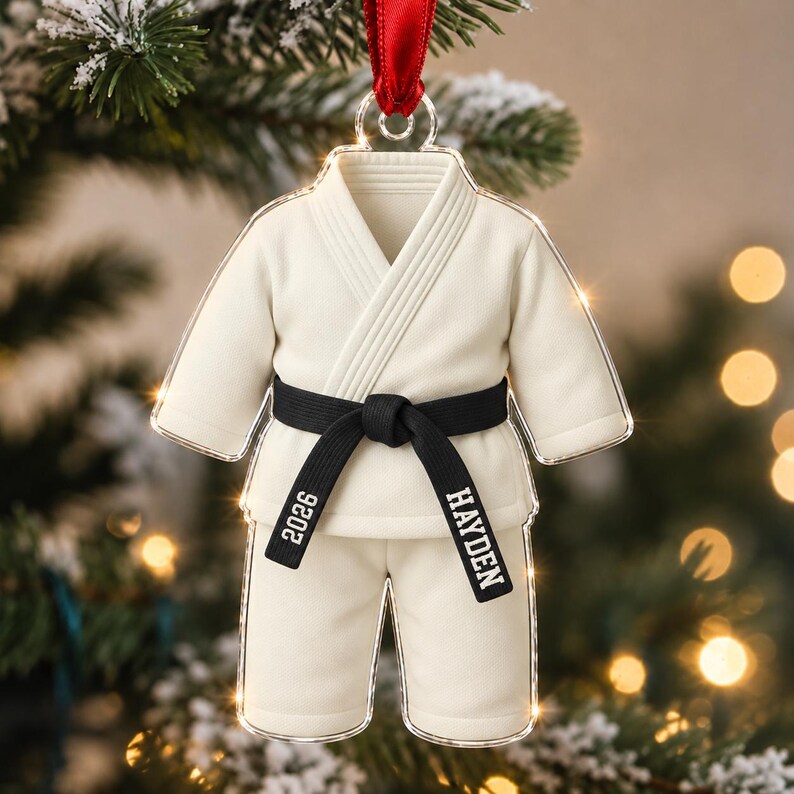 Personalized Karate Ornament: Karate Uniform For Girls Boys, Custom Belt Color, Karate Black Belt Ranking Gift, Martial Arts Xmas Keepsake image 11