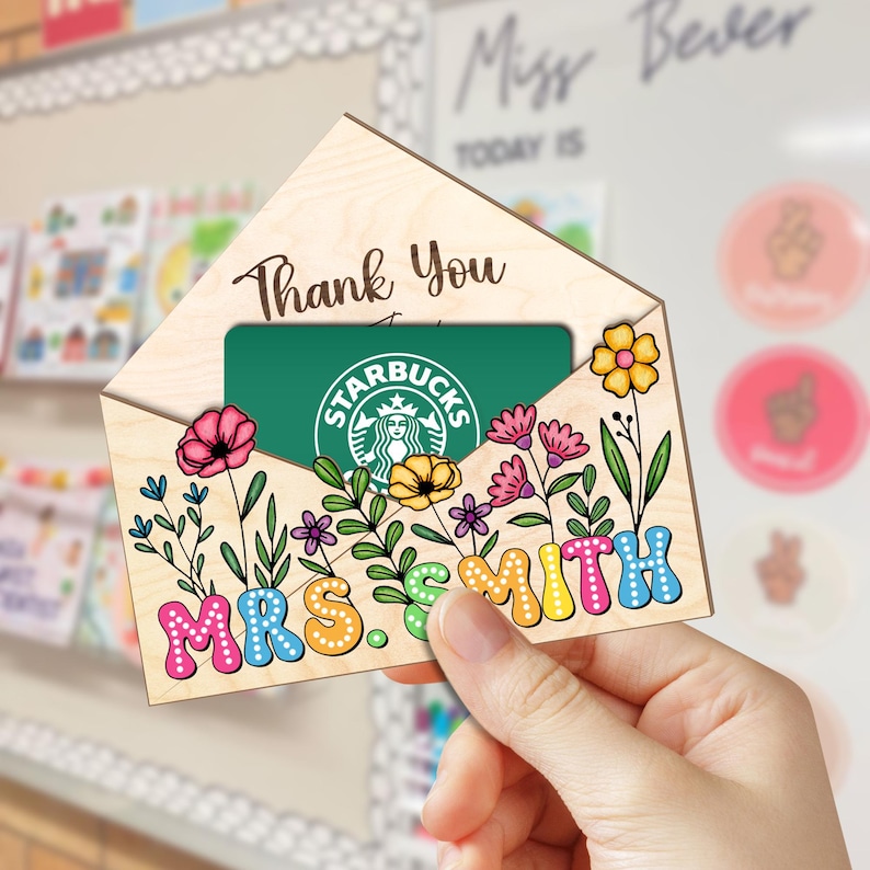 Teacher Appreciation Gift, Custom Teacher Gift Card Holder, Wildflower Card Holder, Thank You Teacher Gift, Teacher Keepsake, Teacher Gift image 1