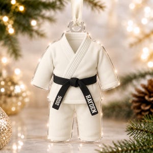 Personalized Karate Ornament: Karate Uniform For Girls Boys, Custom Belt Color, Karate Black Belt Ranking Gift, Martial Arts Xmas Keepsake image 9