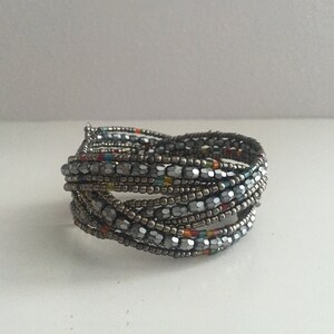 Gray memory wire bracelet - gray faceted bead adjustable wrap bracelet
