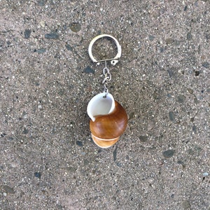 Beach accessories - brown and cream shell keychain - beach seashell keyring