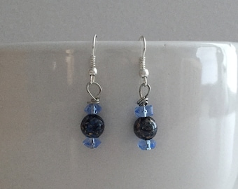 Blue glass bead drop earrings