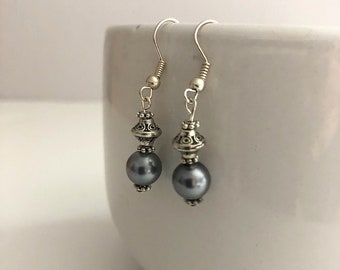 Gray faux pearl drop earrings