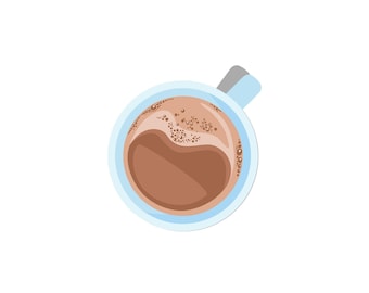 Pode incluir: Vista de cima de uma caneca azul clara cheia de uma bebida marrom, possivelmente café ou chocolate quente. A caneca tem uma alça e uma borda azul clara. O texto "FINAL FANTASY XIV" está acima da caneca, com o texto "A smile better suits a hero" abaixo.