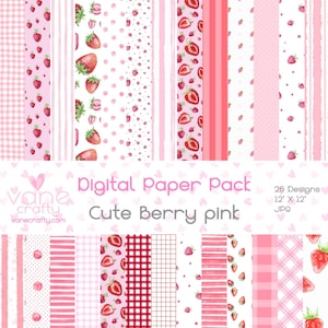 Papel digital de morango, decoração de morango, padrão de morango, clipart de morango, fondos de morango
